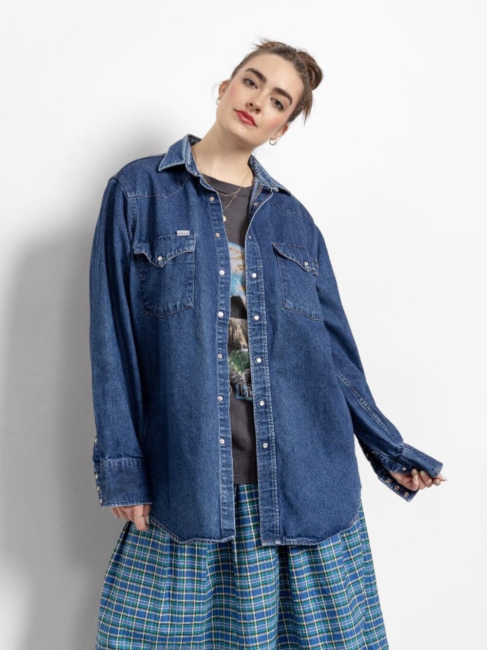 CARHARTT DENIM SHACKET Jacket Shirt Oxford Button Up Blue Jean Vintage Large